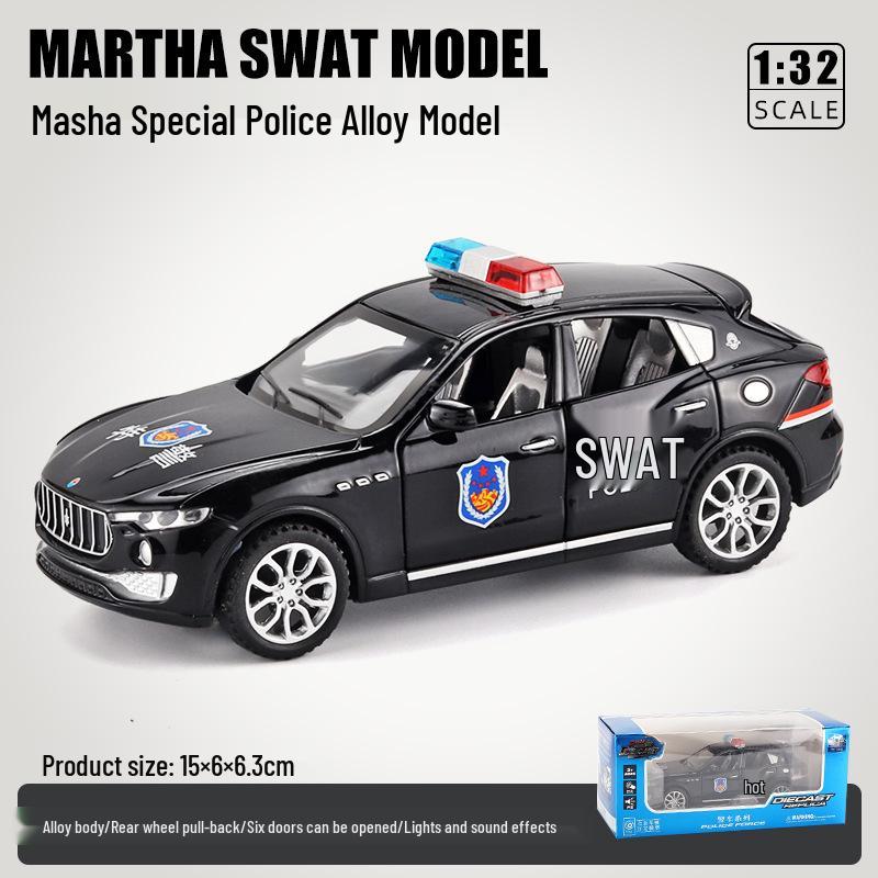 1:32 Pull-Back Alloy Police Car Toy with Lights & Sound – Six-Opening Doors for Kids