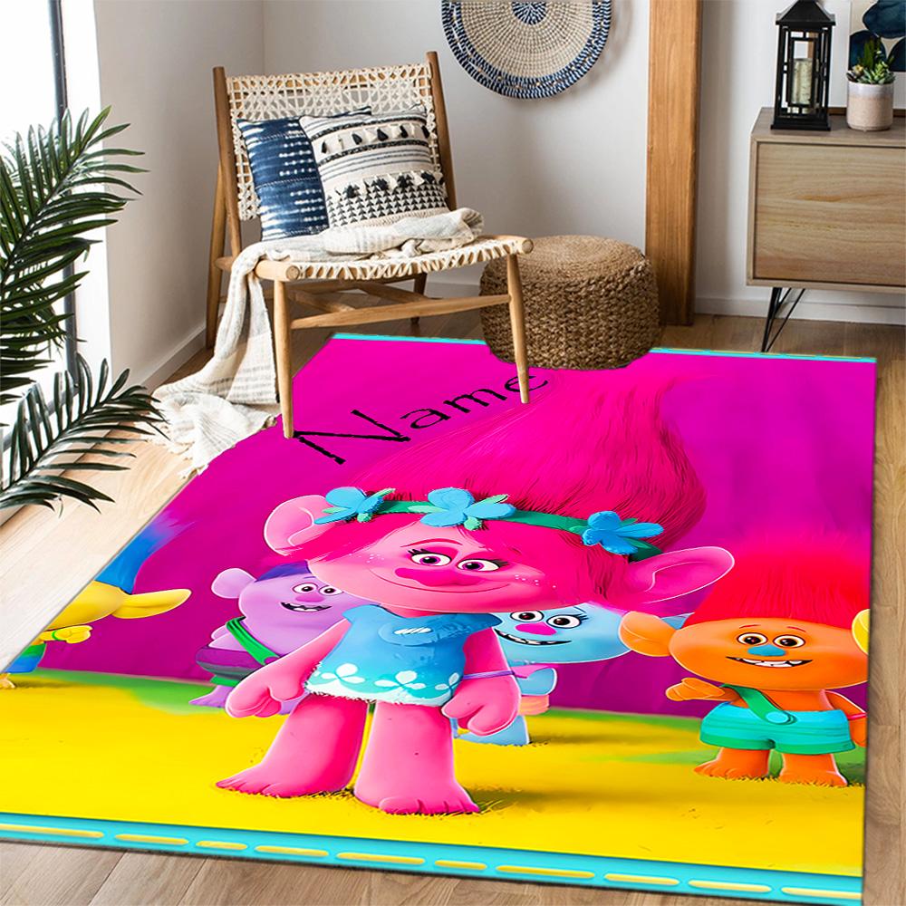 Trolls World Tour Celebration Customize Your Name Carpet Perfect for Study Room Outdoor Dining Room Playrooms Anti-slip Rug Office Home Decor