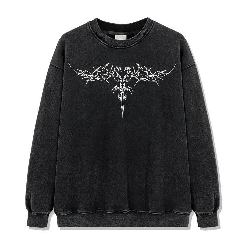 Loose Fit Washed Pure Cotton T-Shirt with Chest Tattoo Print