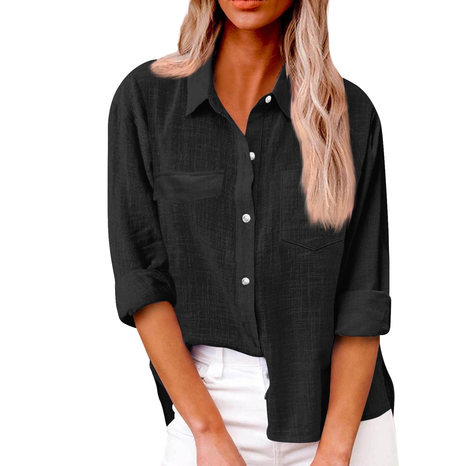 

Женская осенняя однотонная свободная рубашка с длинным рукавом и пуговицами, повседневная рубашка большого размера M чёрный