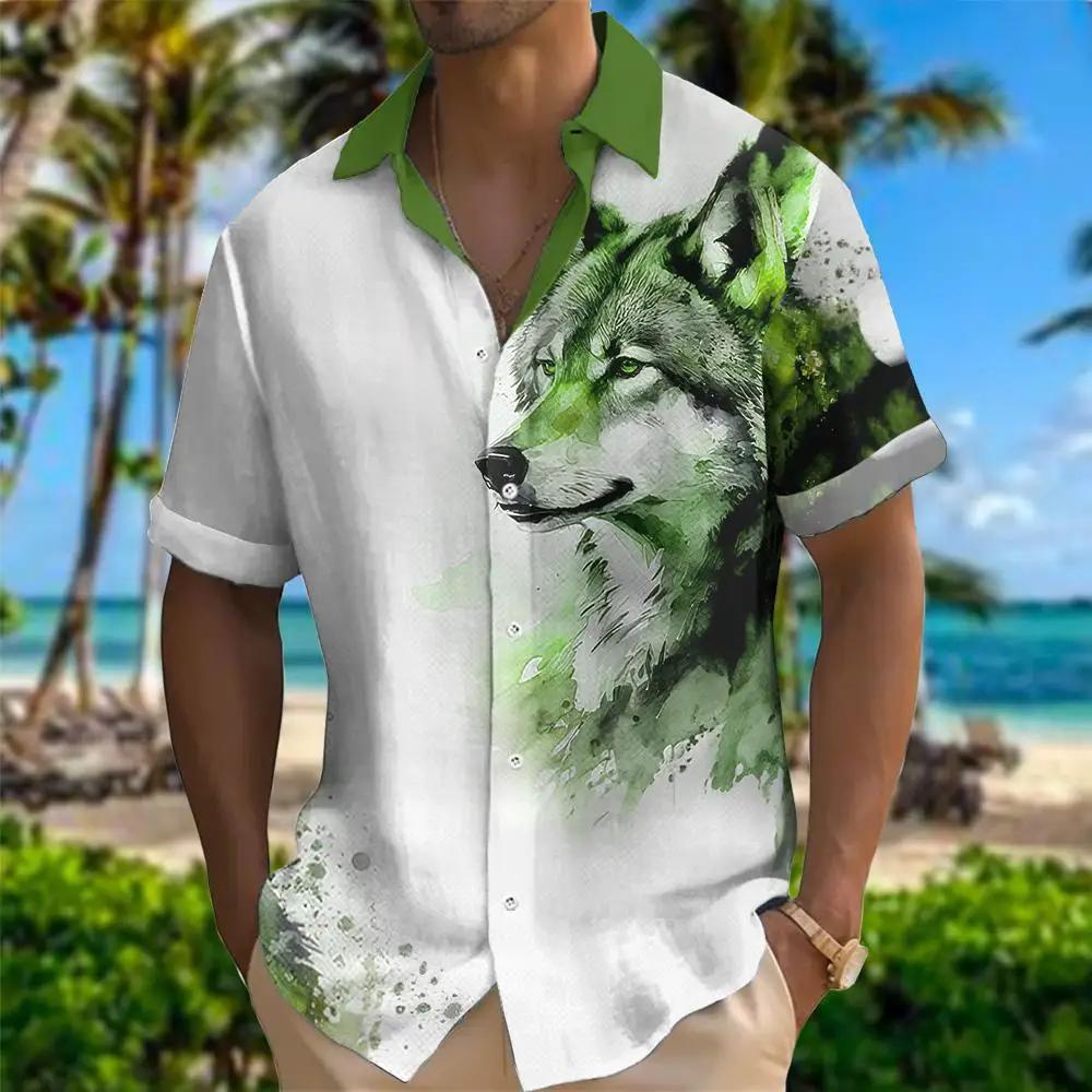 Hawaiian Men's Shirt Animal Print Summer New And Women's Lion Pattern Short Sleeve Loose Large Breathable Top