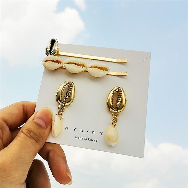 

Заколки для волос в жемчужном футляре, набор серег для женщин HA + EA, заколки для волос в форме ракушки золотого цвета, аксессуары для волос