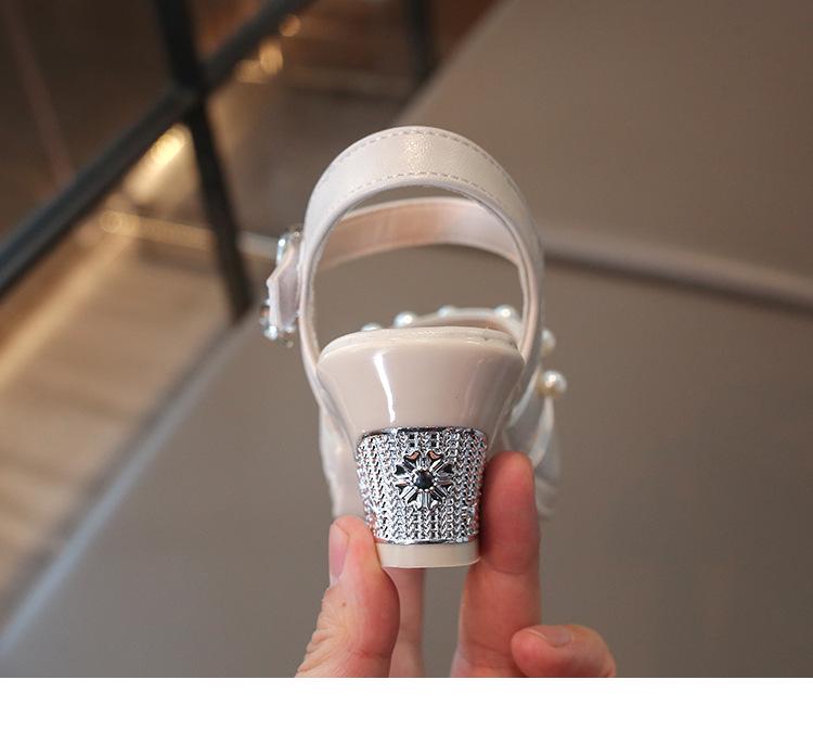 Girls' Pearl Bow High-Heel Sandals - Versatile and Fashionable Princess Shoes for Summer and Dance Performances