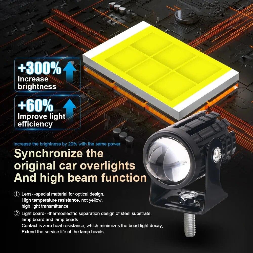 Universal Motorcycle LED Headlight Projector Lens Dual Color ATV Scooter Driving Lamp Fog Light Auxiliary Spotlight Lamp