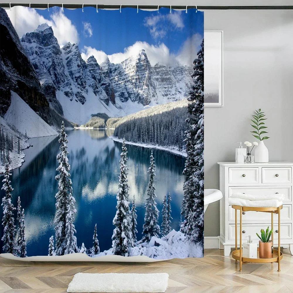 Natur Waldlandschaft Duschvorhänge Badezimmervorhang Stoff Wasserdicht Polyester Landschaft Badevorhang mit Haken