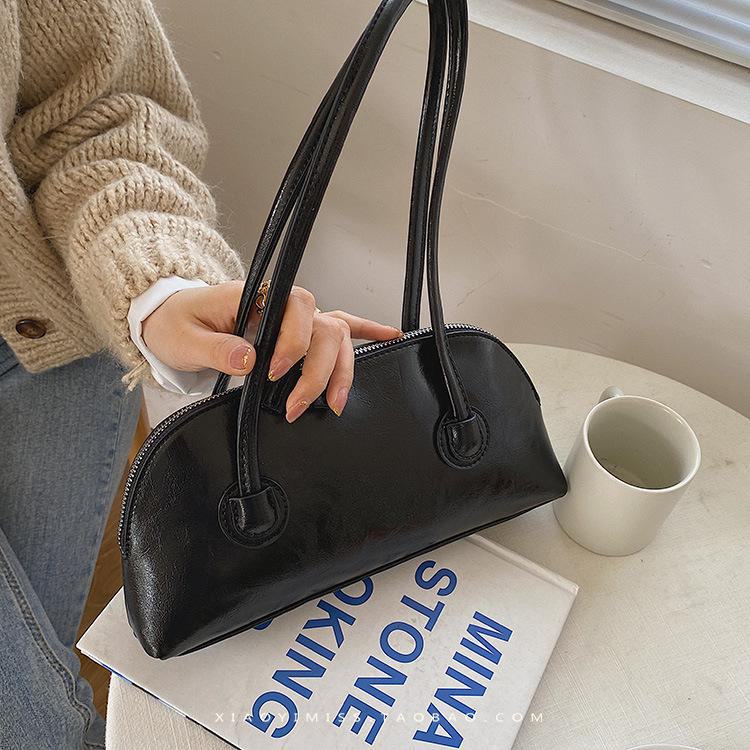 Damen Retro gewachste Leder Baguette Handtasche - Nische, vielseitige Candy-Farben Schultertasche