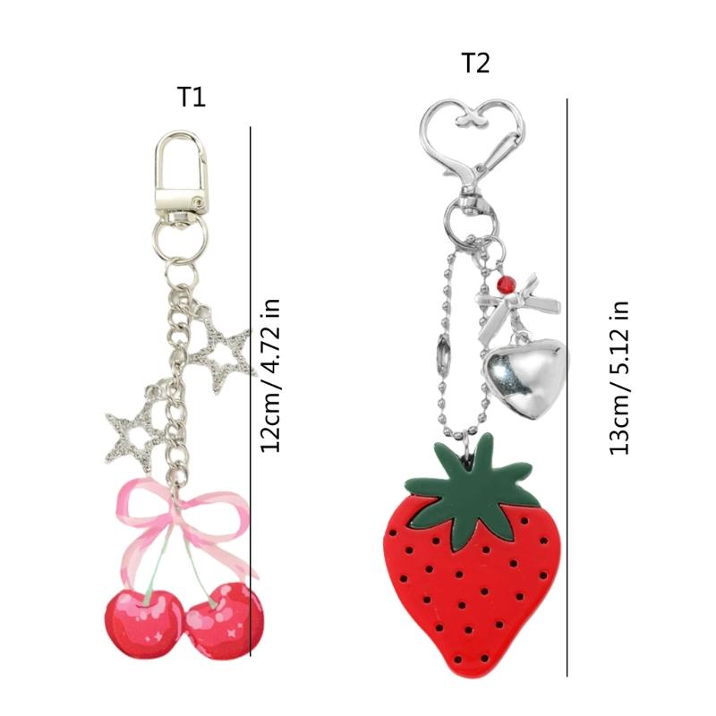 Cute Fruit Keychain Bag Charm With Cherry Strawberry Design Acrylic Alloy Hanging Accessory For Purse Backpack