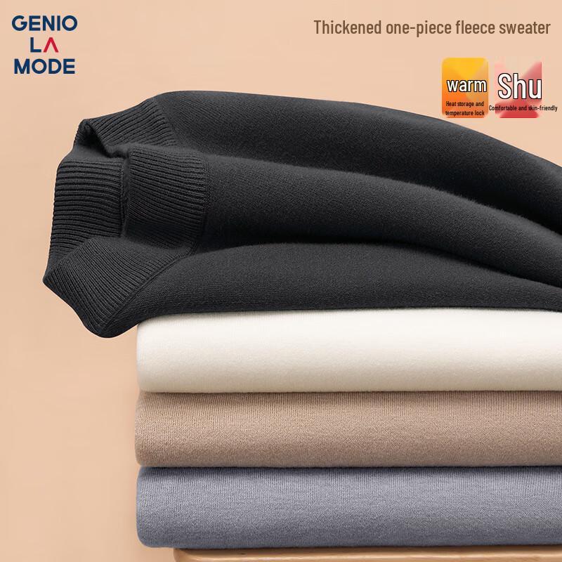 

GENIOLAMODE Men s Winter Fleece-Lined Semi-High Collar Knit Sweater XL