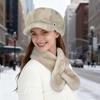 Luxury Faux Mink Fur Beret with Visor for Women, Winter Hat&Scarf Set,Outdoor Peaked Beret with Rhinestone Embellishment