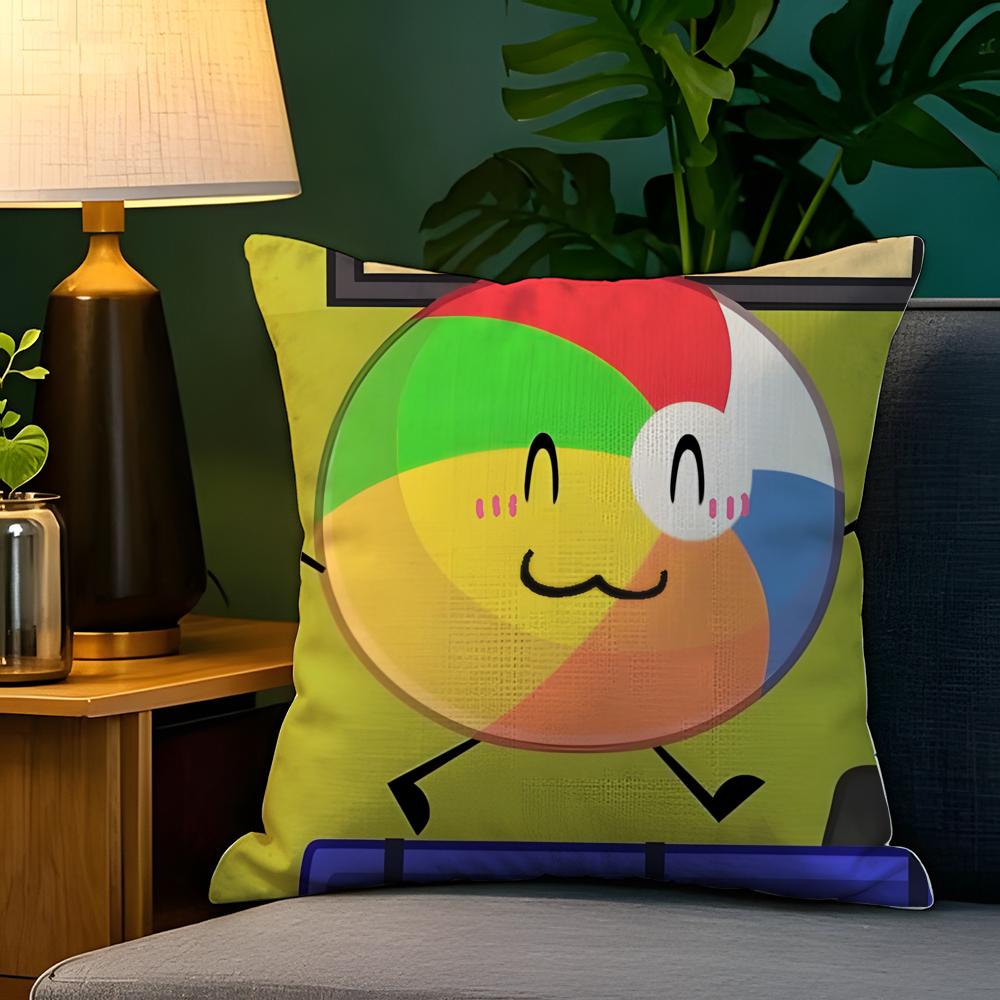 BFDI Batalla por la Isla del Sueño Funda de Almohada Funda de Almohada de Lino Natural Decoración a Doble Cara Funda de Almohada para Sofá Decoración del Hogar