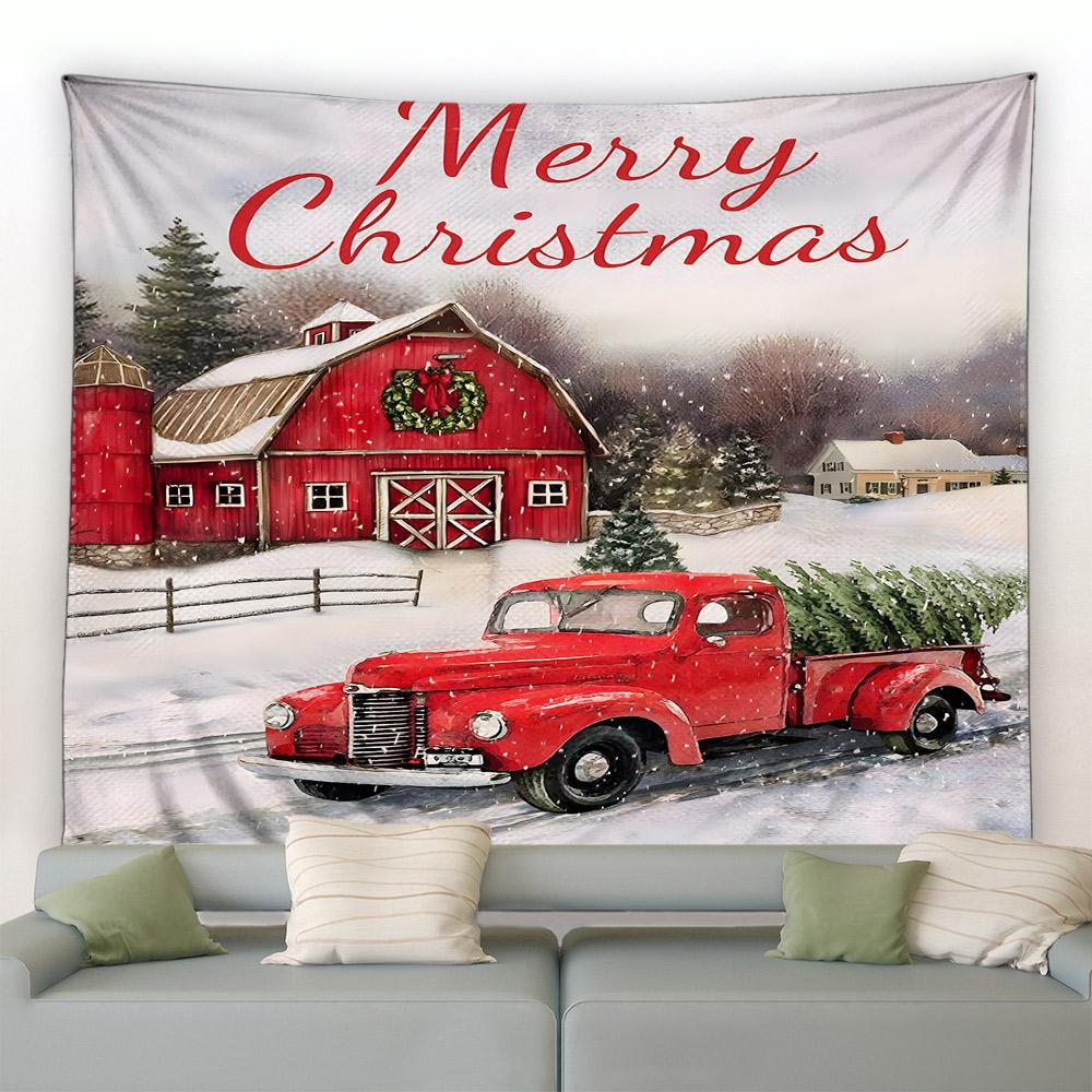 Juleteppe Snømann Julenissen Peisgaver Vinternatt Veggteppe Julepynt til soverom Stue