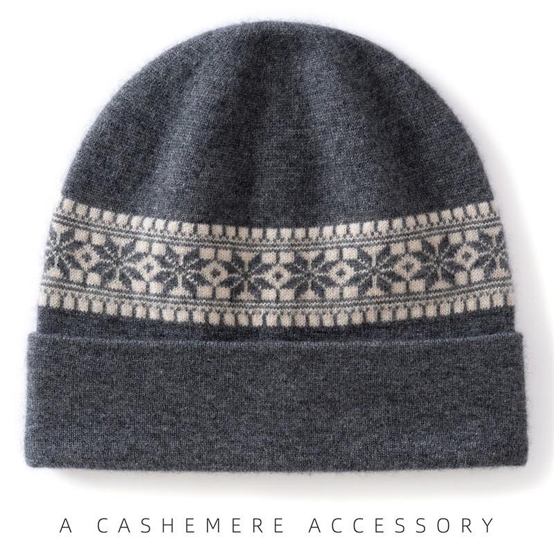 Winter Cashmere Knit Fair Isle Beanie Warm Ear Protection Retro Color Block Hat