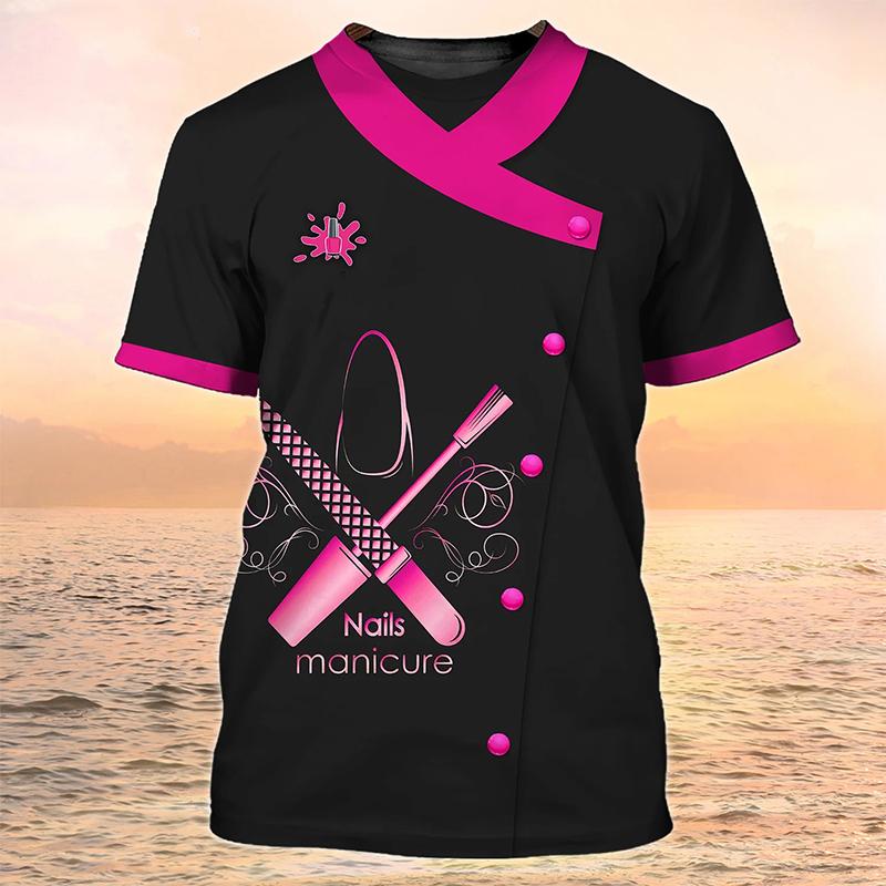 

Футболка с 3D принтом для женщин и мужчин, забавный лак для ногтей, техник для ногтей, повседневный топ с короткими рукавами, Y2k, большие размеры, модные уличные футболки XXXL