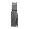 Women Beach Dress Round Neck Sleeveless Elastic High Waist Maxi Dress