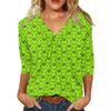 Women's Fashion Casual V-Neck Christmas Print 3/4 Sleeve Top for Holiday Party and Daily Wear