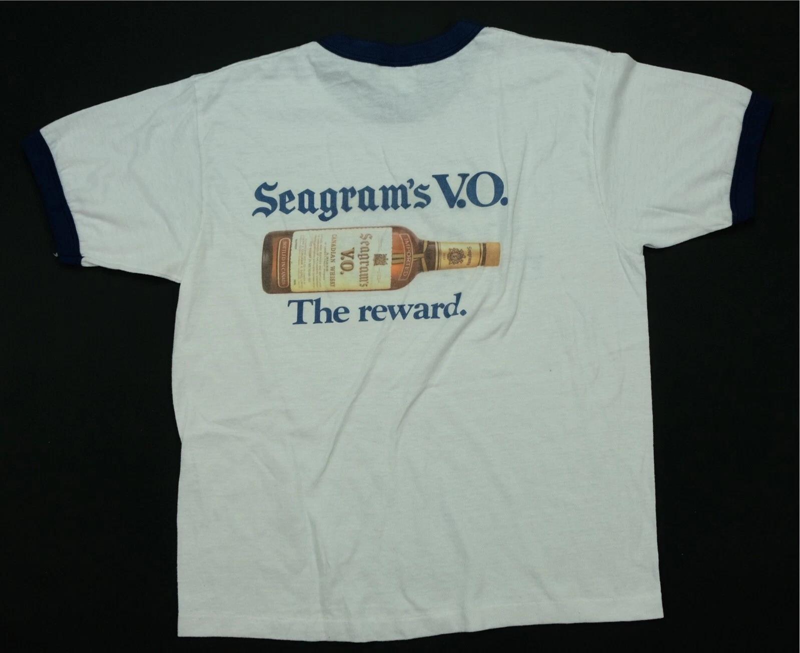 Rare VTG Seagram’s V.O. Whiskey The Reward Ringer T Shirt 80s 90s Promo White M 3XL