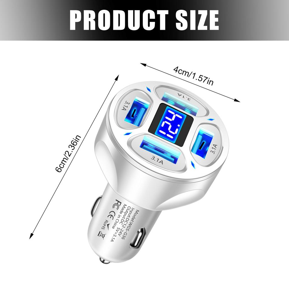 

Car Fast Charger Socket 4 In 1 With LED Digital Display Car USB Charger Socket 4 USB Ports 3.1A Car Lighter Charger For SUVs RVs білий