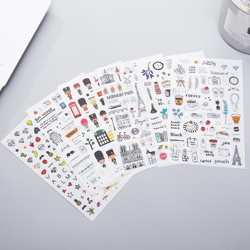 1pack/6pcs Fresh Watercolor Style Flat Stickers For Journal Scrapbook DIY Handmade Album Scrapbooking Decorative Paper Supplies