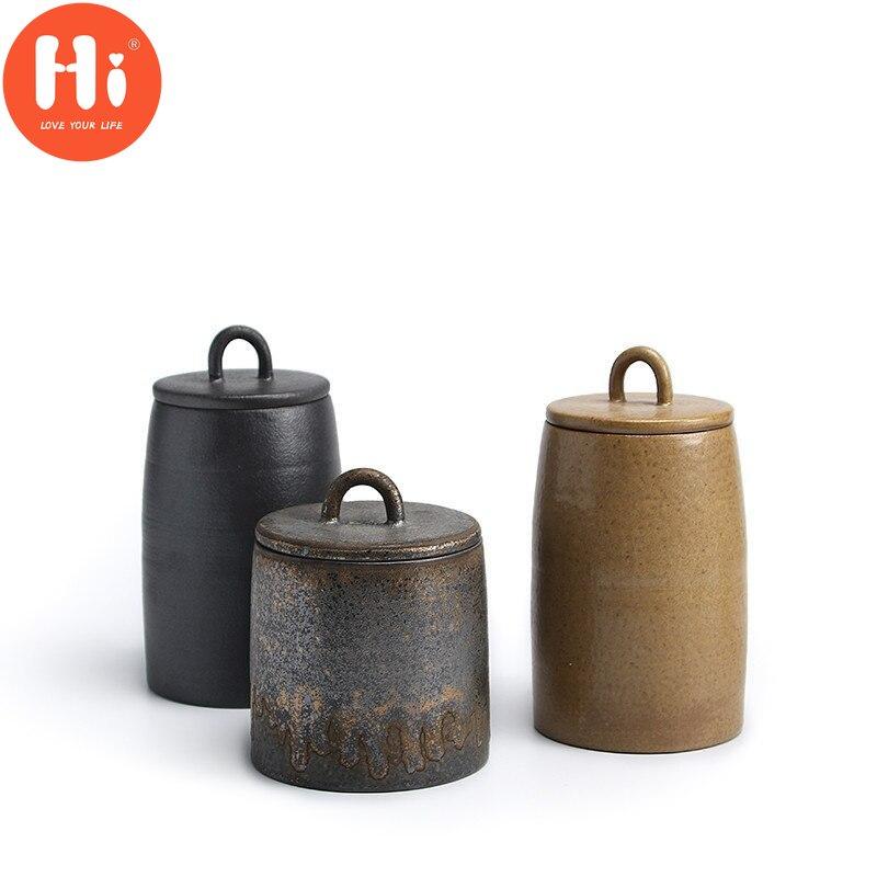 Hi Japanese Ceramic Sealed Tea Caddy Coarse Pottery Large Vintage Spice Jar Tank Food Container