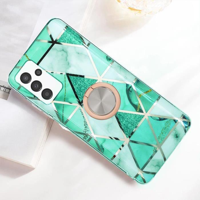 Coque - Samsung - Galaxy A32 5G - Turquoise - Support Anneau Rotatif 360° - Motif Marbre