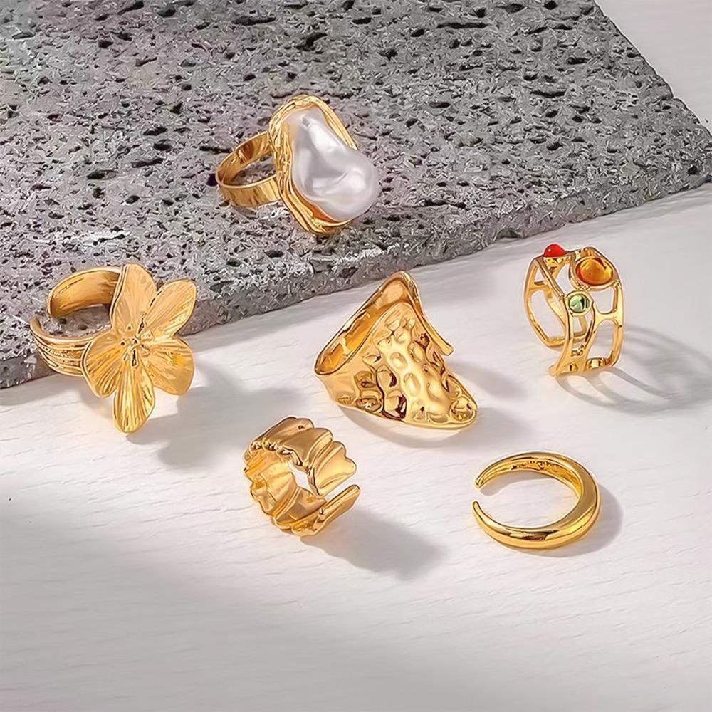 6 szt./zestaw Stop Galwanizowany Przesadzone Pierścionki Nieregularny Design Pierścionek Barokowy Luksusowe Akcesoria