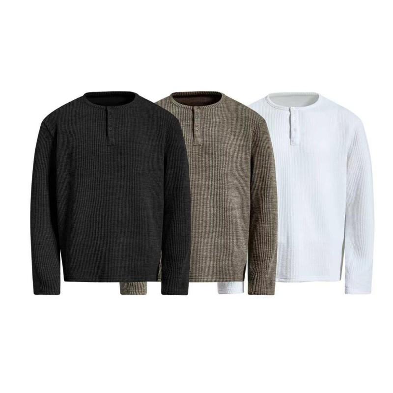 Mens Vintage American Style Long Sleeve T-Shirt Relaxed Fit Henley Neck Basic Top Daily Wear