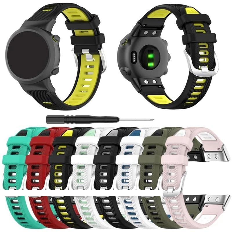 Silicone Strap for Garmin Swim 2 Watch Band for Garmin Forerunner 45 45s Replace Band Bracelet Two Tone Belt, Metal Connectors