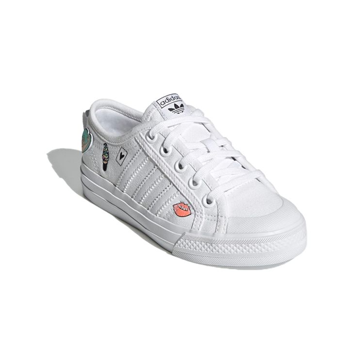 Adidas Originals Nizza C Canvas Comfortable Durable Low-Top Skate Shoes Kids Sneakers White FY3399