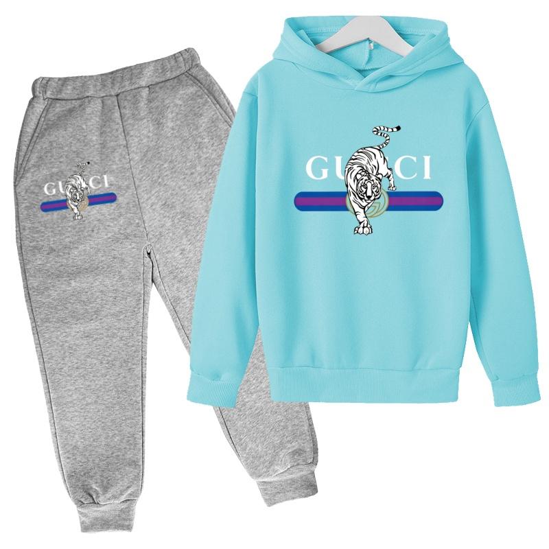 Children New Tiger Print Hoodie Clothes Autumn Winter Casual Long Sleeve Pullover 2pcs Top+Pants Brand Girl Boy 3-12Yrs Coat Set