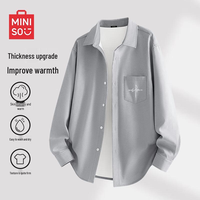 MINISO Men s Fleece Lined Long Sleeve Lapel Shirt 3XL