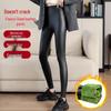 Women's Winter PU Leather High-Waist Thick Velvet Leggings - Plus Size, Slimming, Warm