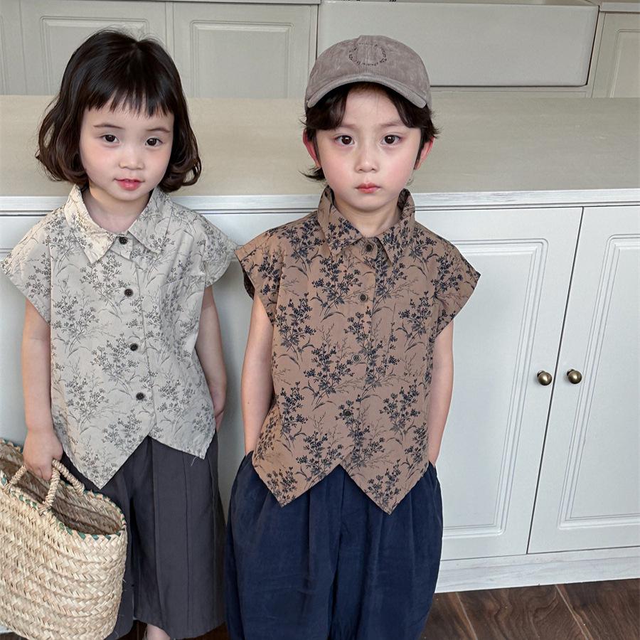 Jiaye Tongpin 2025 Kids' Floral Short-Sleeve Retro Shirt for Boys and Girls
