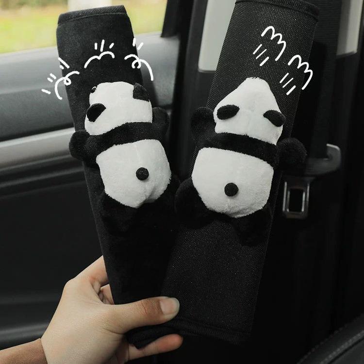 Panda Doll Car Seat Belt Shoulder Pads - Soft, Cute, Decorative Pair