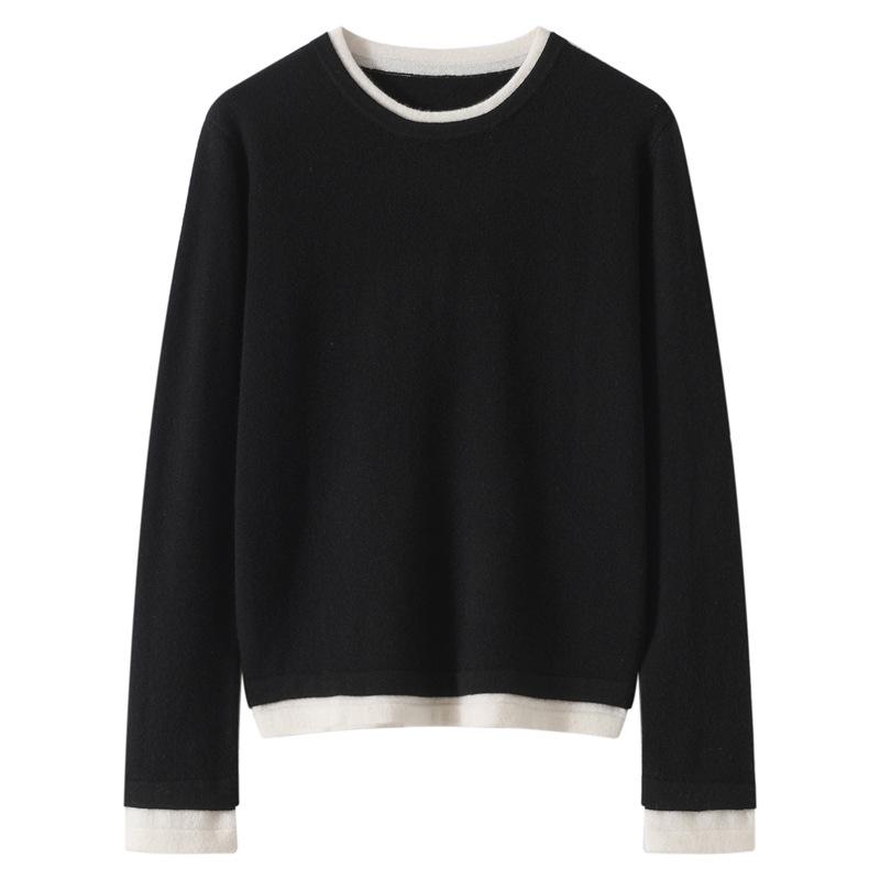 Women's 100% Cashmere Color Block Layered Knit Top - Autumn/Winter 2026 Collection