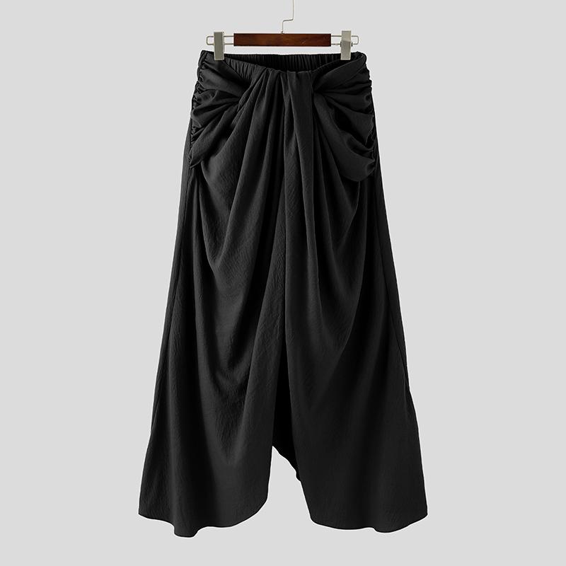 INCERUN Men Elastic Waist Twisted Irregular Layers Casual Loose Long Pants Trousers