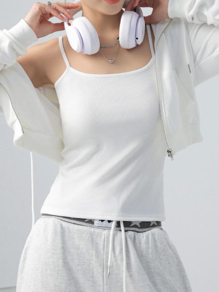 

Топ-майка с U-образным вырезом, вязаный, на бретелях, кроп-топ, женский, летний, камисоль, однотонный, для йоги, модный спортивный топ-труба, женский, без рукавов, укороченный, одежда для Y2K-девушки S белый