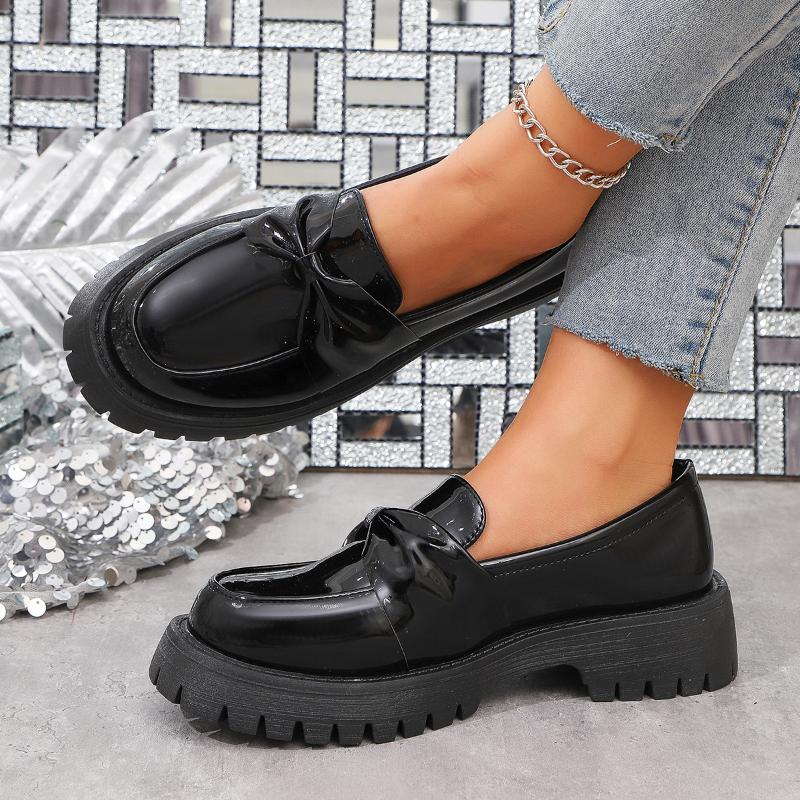 Fashion Bowknot Slip on Loafers for Women 2025 New Summer Solid Color Leather Shoes for Woman Comfort Soft Sole Platform Loafers