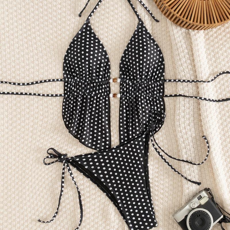 2026 Новый женский купальник-бикини на бретельках в горошек, сексуальный, соблазнительный, для отпуска, пляжа, костюм S