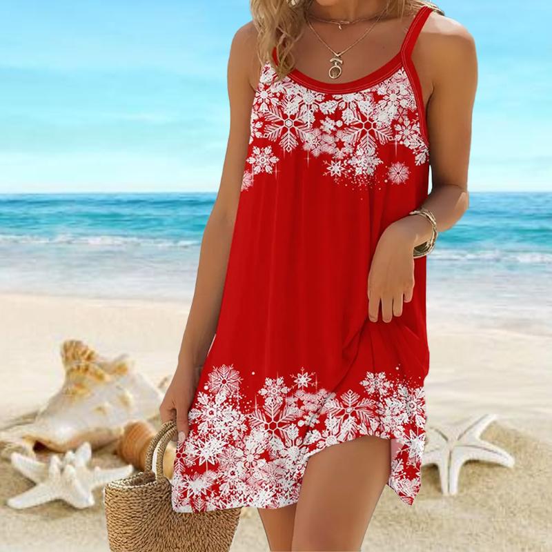 

Пляжная одежда Мини-платье с принтом, свободная юбка с мелким принтом, повседневное современное платье без рукавов, свободный крой, для улицы, повседневное лето 2XL красный