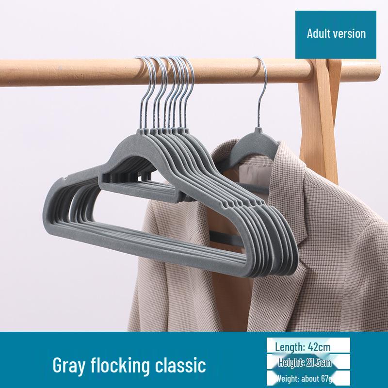 Non-Slip Thickened Flocked Clothes Hanger - Seamless, No Shoulder Marks, Multi-functional Household Hanger for Adults