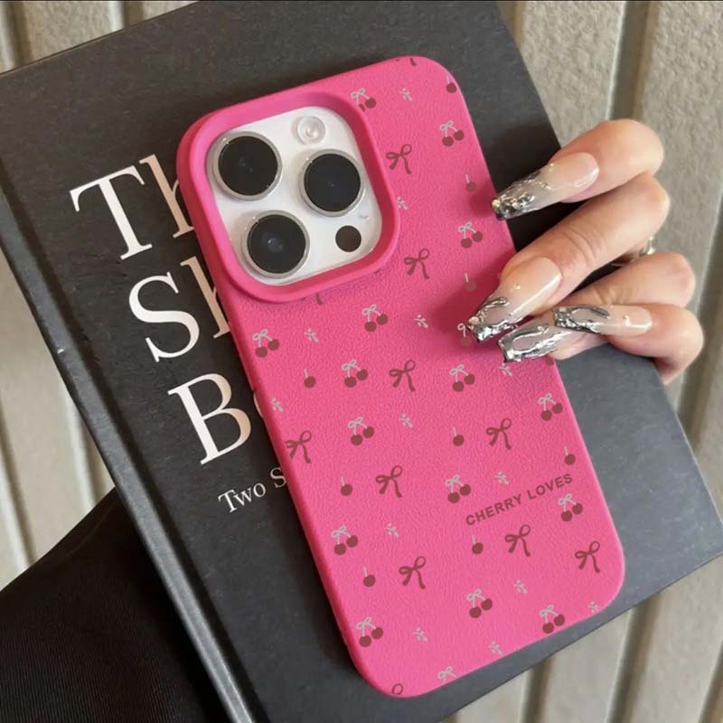 Cherry Blossom Lichee Pattern Silicone Phone Case For iPhone 16 Pro Max 15 14 Plus 13 12 11 XS X XR 16e With a Bow Design Cover