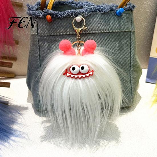 Backpacks Decorative Accessory Long Haired Plush Creature Keychain, Cartoon Plushie Bag Charm, Furry Keyring Pendant for Handbags Keys Fluffy Bags