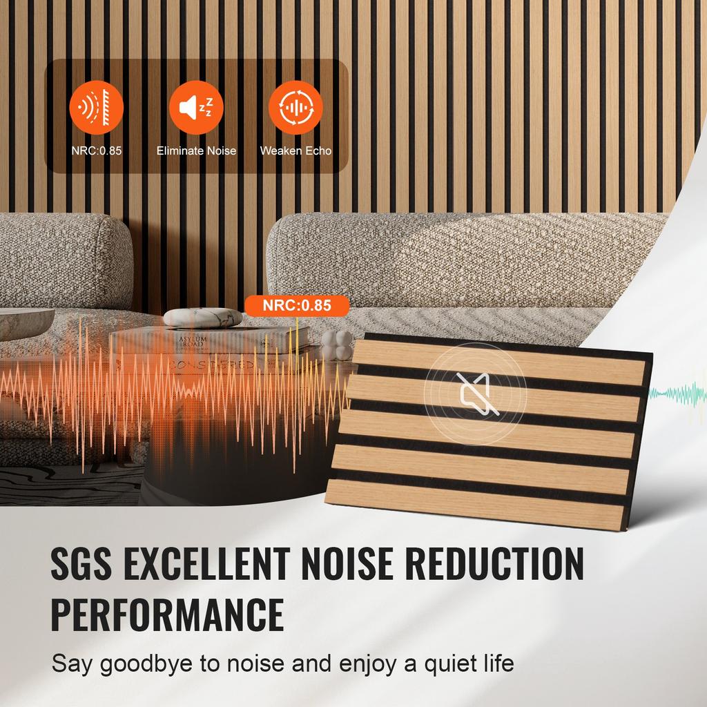 VEVOR Wood Slat Acoustic Panels, 7.9 X 94.5 Inch, MDF Accent Wooden Wall Panels for Modern Interior Wall Decor