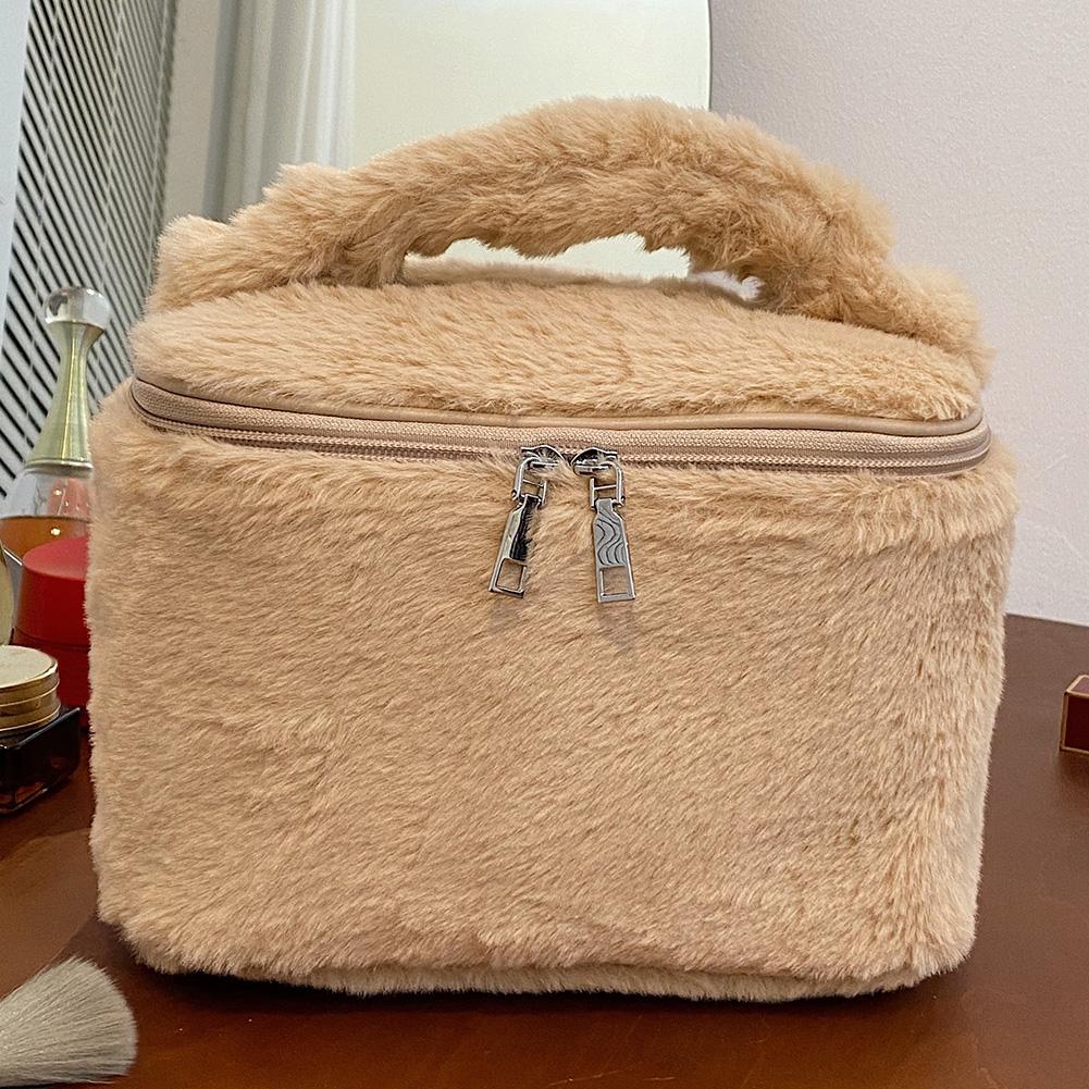 

Женская переносная косметичка с ручкой, плюшевая косметичка, большая вместимость, симпатичный несессер для туалетных принадлежностей, дорожная сумка для душа и ванной хаки