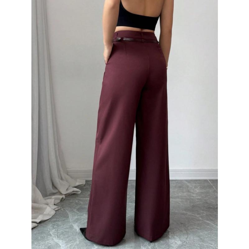 2026 Fashion High Waisted Wide Leg Trousers with Belt Solid Color Office Wear Casual Business Straight Leg Pants Spring Women's Bottoms
