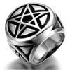Men's Silver Pentacle Pentagram Star Biker Ring Stainless Steel Gothic Jewelry for Men