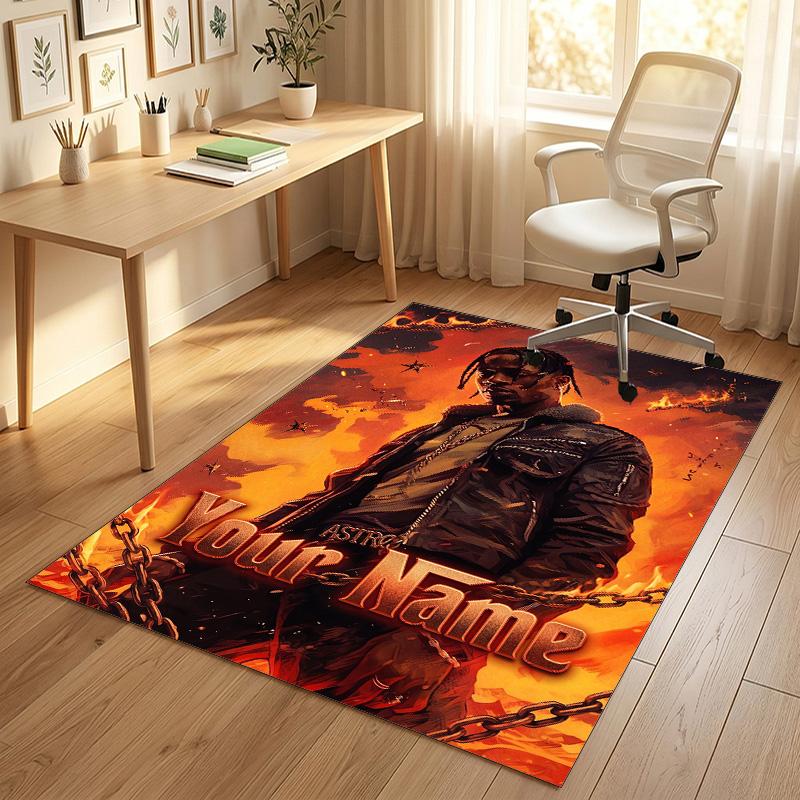 Covor personalizat din catifea de cristal, Nume personalizat imprimat Travis Scott, Covor pufos pentru decor interior casă