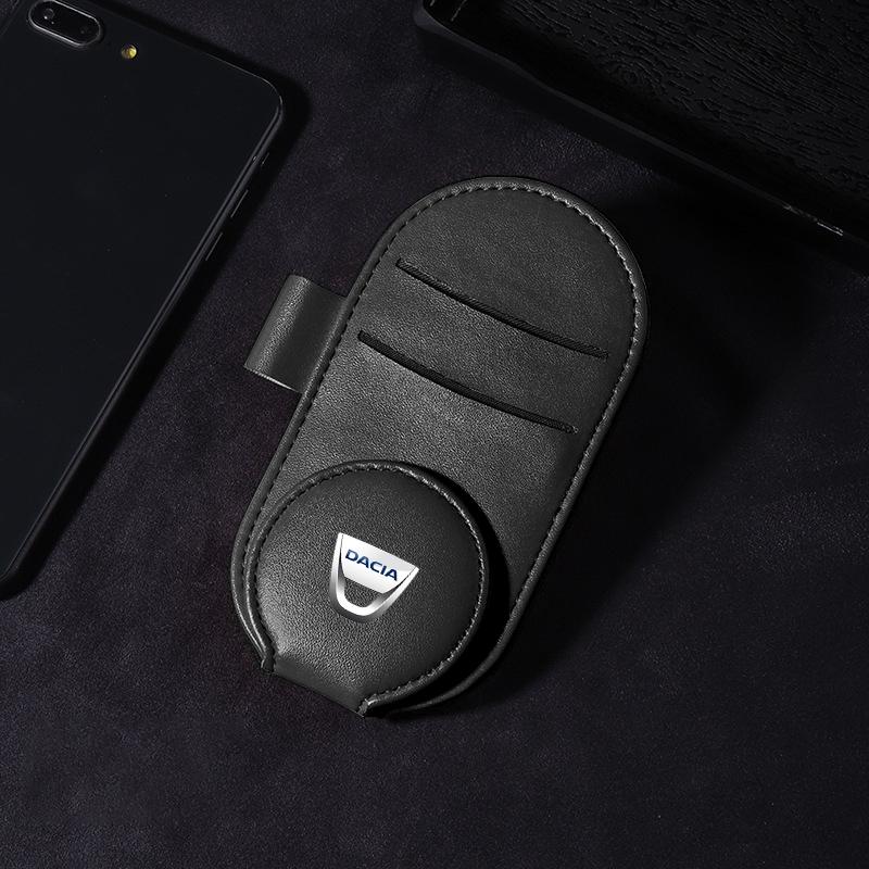 

1 шт. Кожаный автомобильный держатель для очков на солнцезащитный козырек, многофункциональный зажим для солнцезащитных очков для Renault Dacia DUSTER Megane 2 3 Clio 4 Captur Kadjar Fluence Dacia чёрный