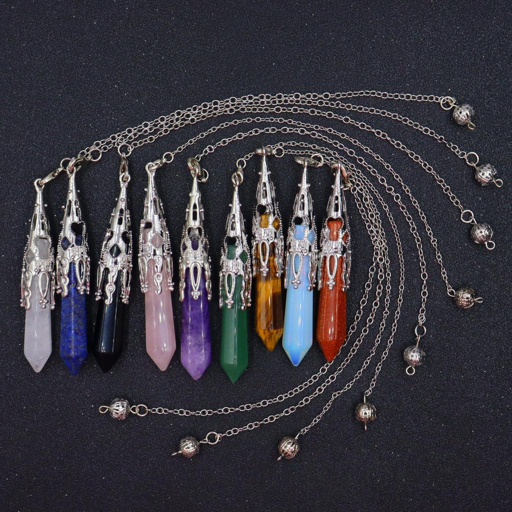 Amethyst Six-Sided Pillar Bullet Pendant Necklace for Women