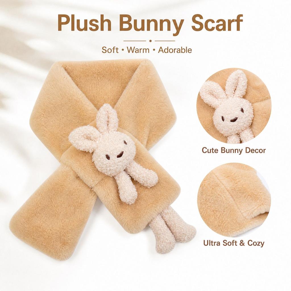 Kids' Winter Plush Neck Warmer Scarf with Bunny Design for Fall and Winter